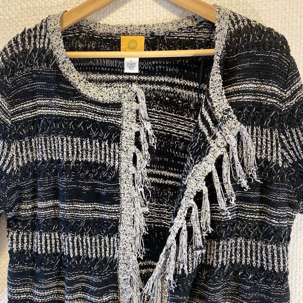Ruby Rd Black And White Open Sweater Tassel Mediu… - image 3